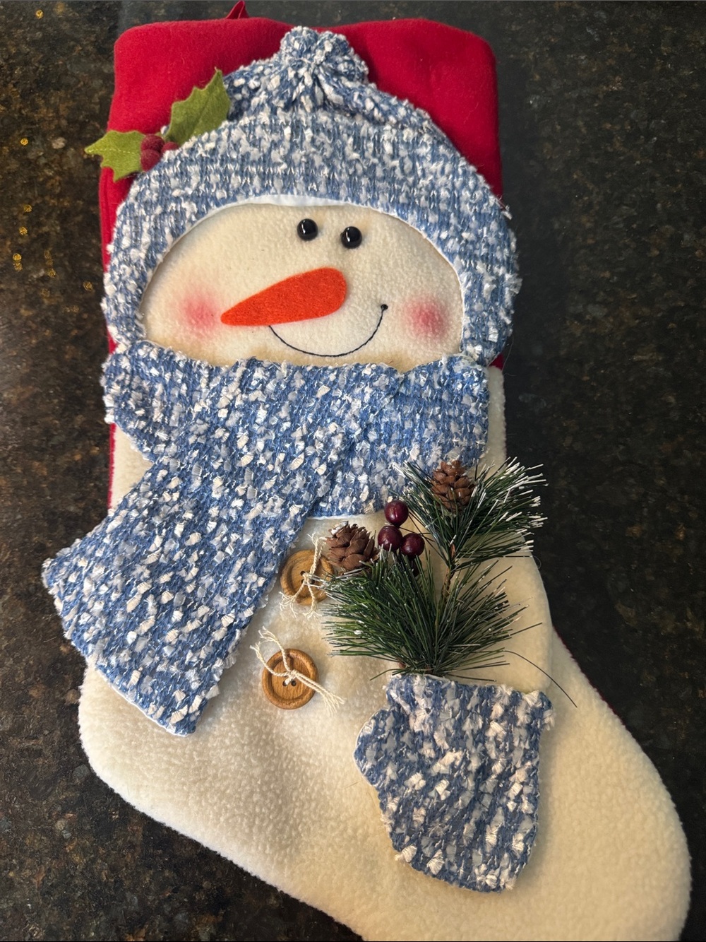 Blue Knit Scarf Snowman Christmas Stocking